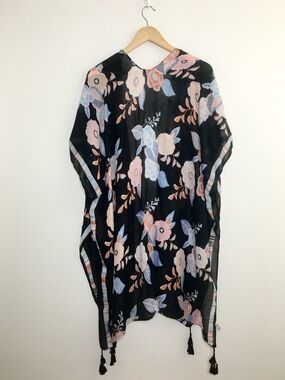 Sheer Black & Floral Kimono